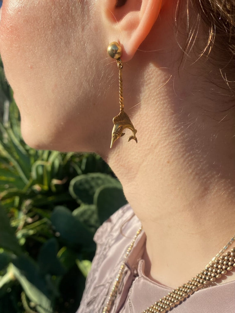 14k Gold Swordfish Chain Earring